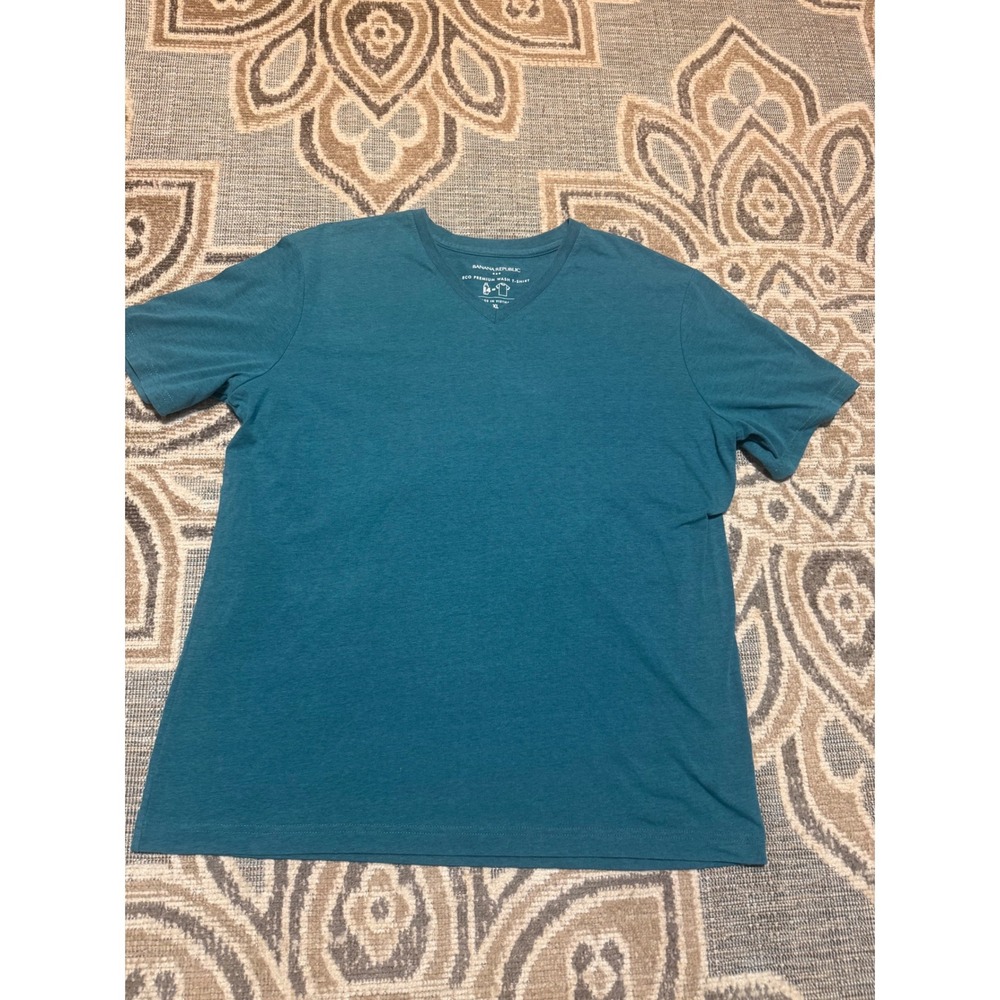 Banana Republic Mens XL Eco Premium Wash T-Shirt Teal Blue V-Neck Short Sleeve
